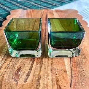 Square Green Glass Votives Handcrafted in Poland by LSA Int’l Set of 2